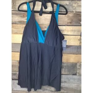 Blooming Jelly One Piece Swim Dress Swimsuit Black And Blue Size 3XL